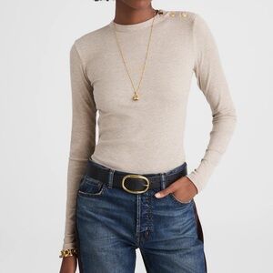 NWT Madewell Beige Ribbed Button Crewneck Tee!